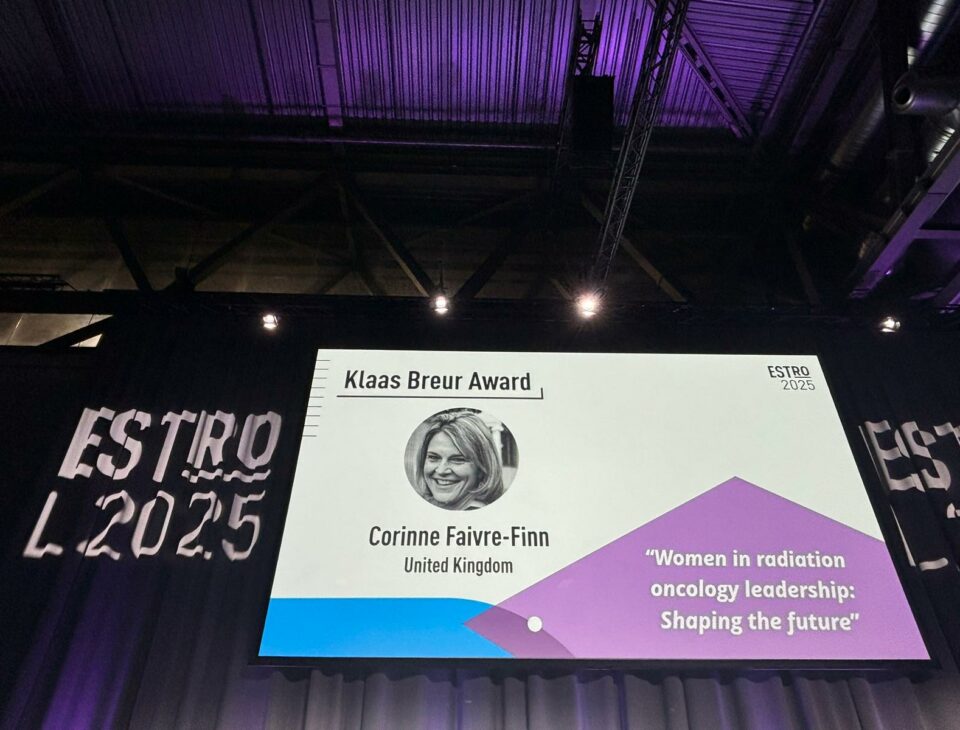 Professor Corinne Faivre-Finn receiving her Klaus Bruer award